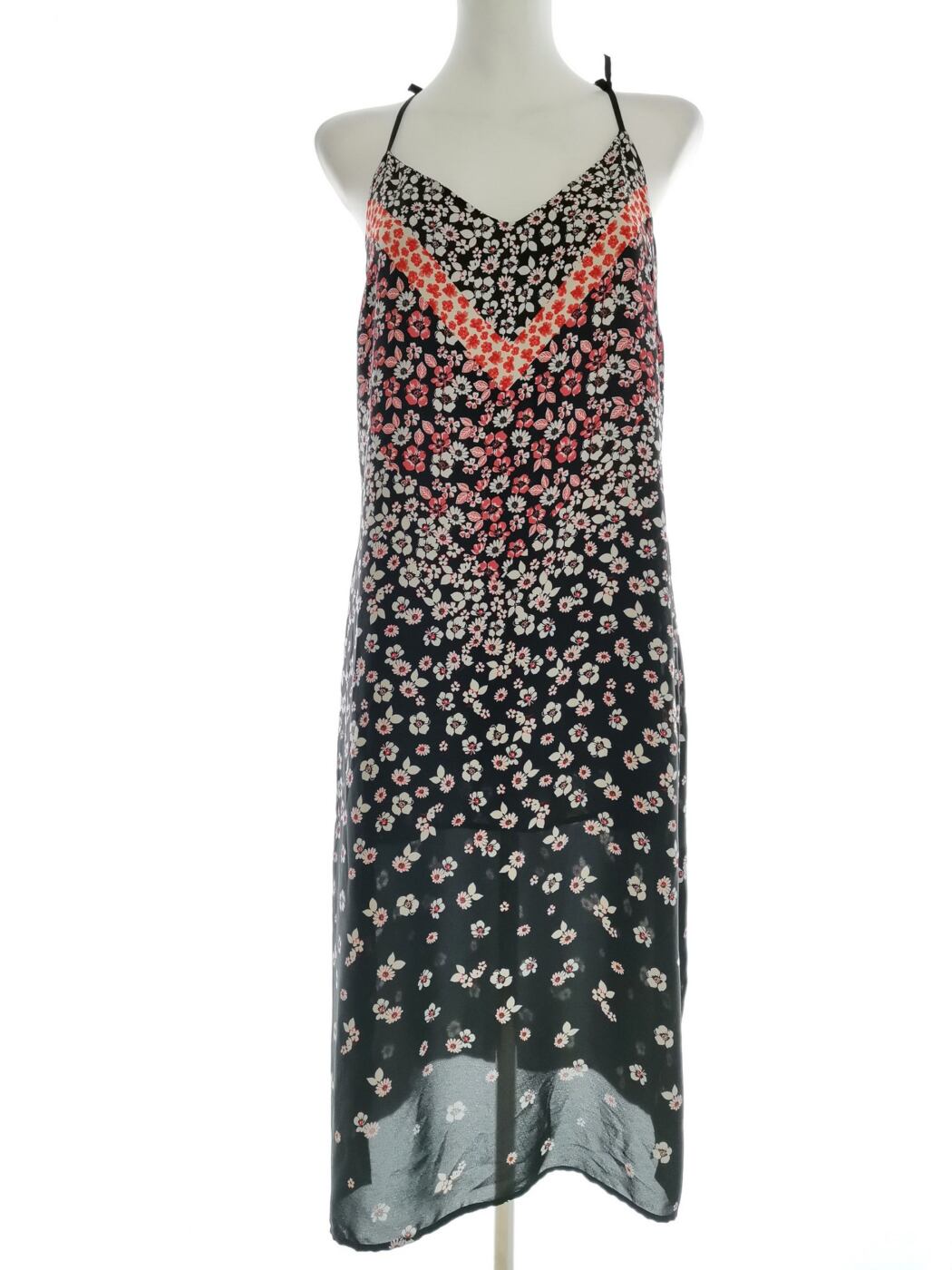 Vintage Rozmiar 36/38 Kolor Czarny W serek Sukienka A-Line Bezrękawnik Midi