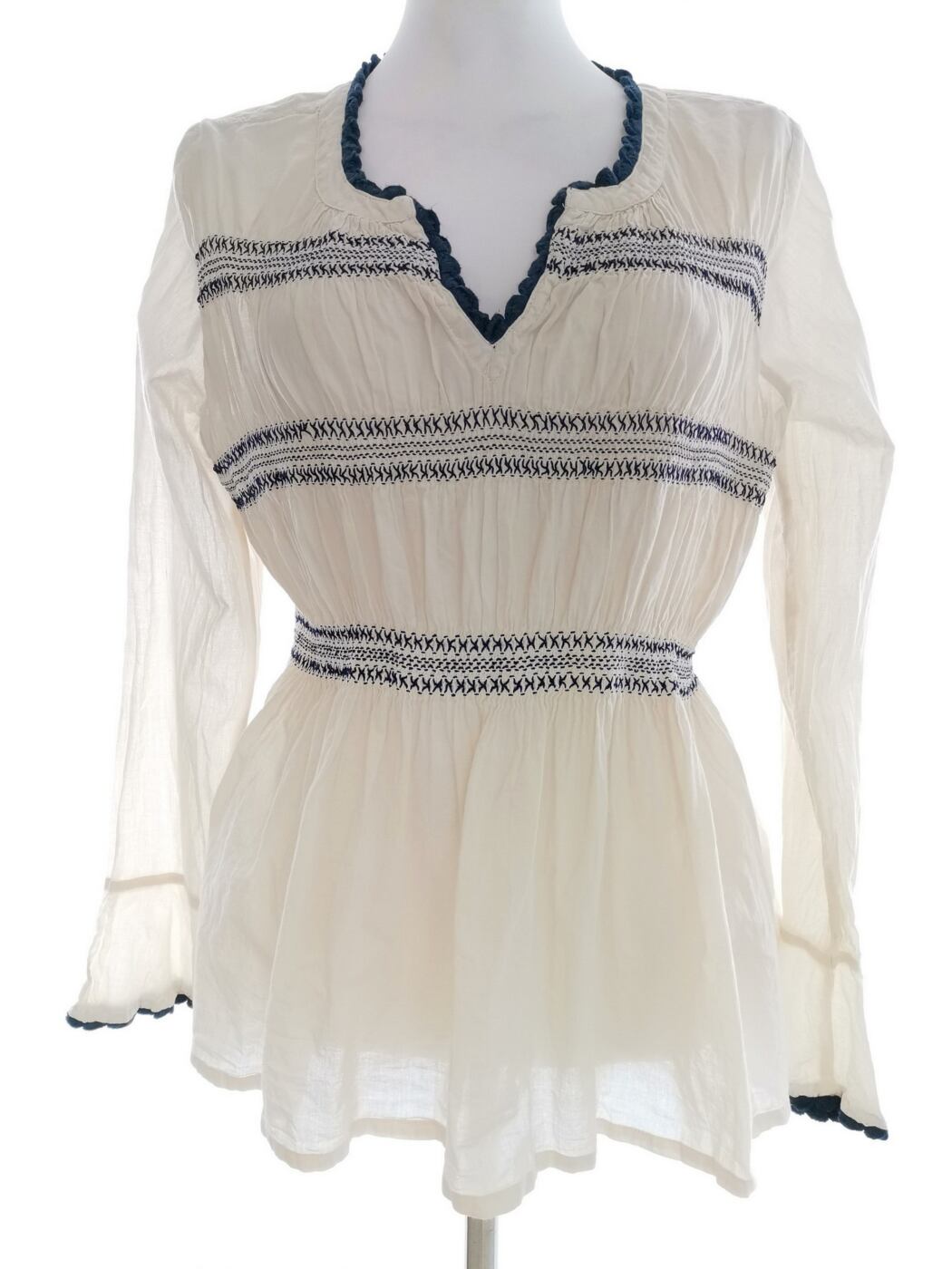 Cream Rozmiar 38 Kolor Kremowy Split Crew Neck Bluzka Peplum Długi rękaw Materiał Bawełna 100%