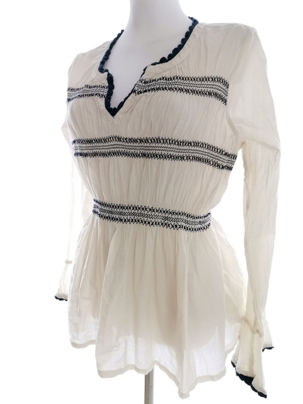 Cream Rozmiar 38 Kolor Kremowy Split Crew Neck Bluzka Peplum Długi rękaw Materiał Bawełna 100%