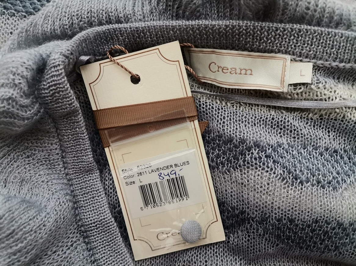 Cream Rozmiar L Kolor Niebieski Pasy W serek Tunika Zapinana Bluzka Długi rękaw Materiał Akryl Cream Rozmiar L Kolor Niebieski Pasy W serek Tunika Zapinana Bluzka Długi rękaw Materiał Akryl