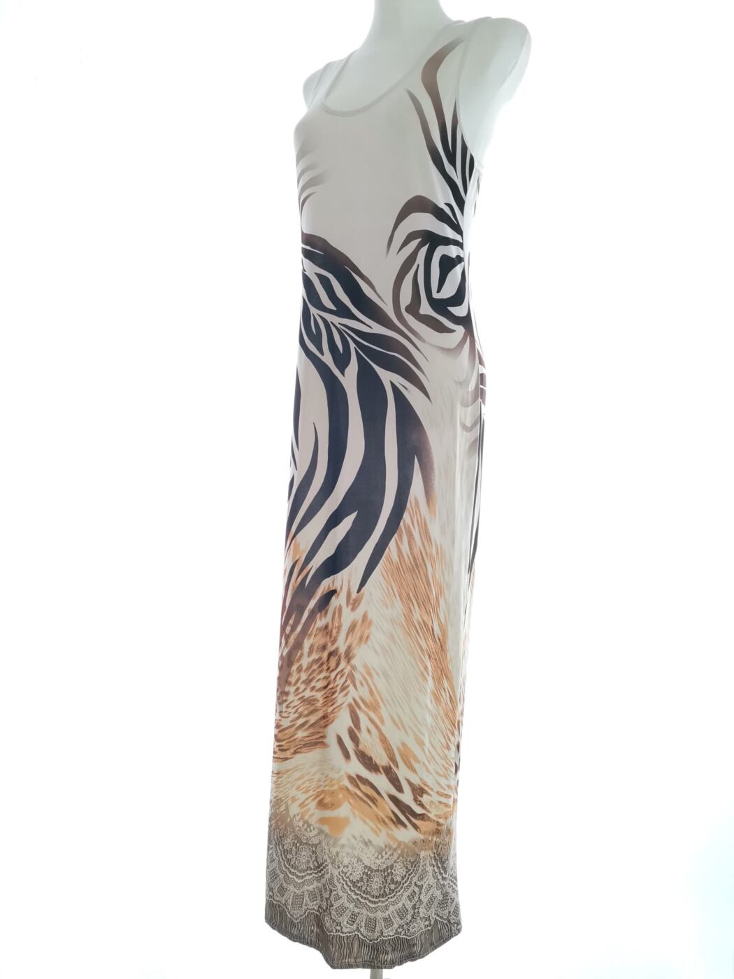 Graffic Rozmiar S/M Kolor Brązowy Okrągły dekolt Sukienka Maxi Bezrękawnik Długa Graffic Rozmiar S/M Kolor Brązowy Okrągły dekolt Sukienka Maxi Bezrękawnik Długa