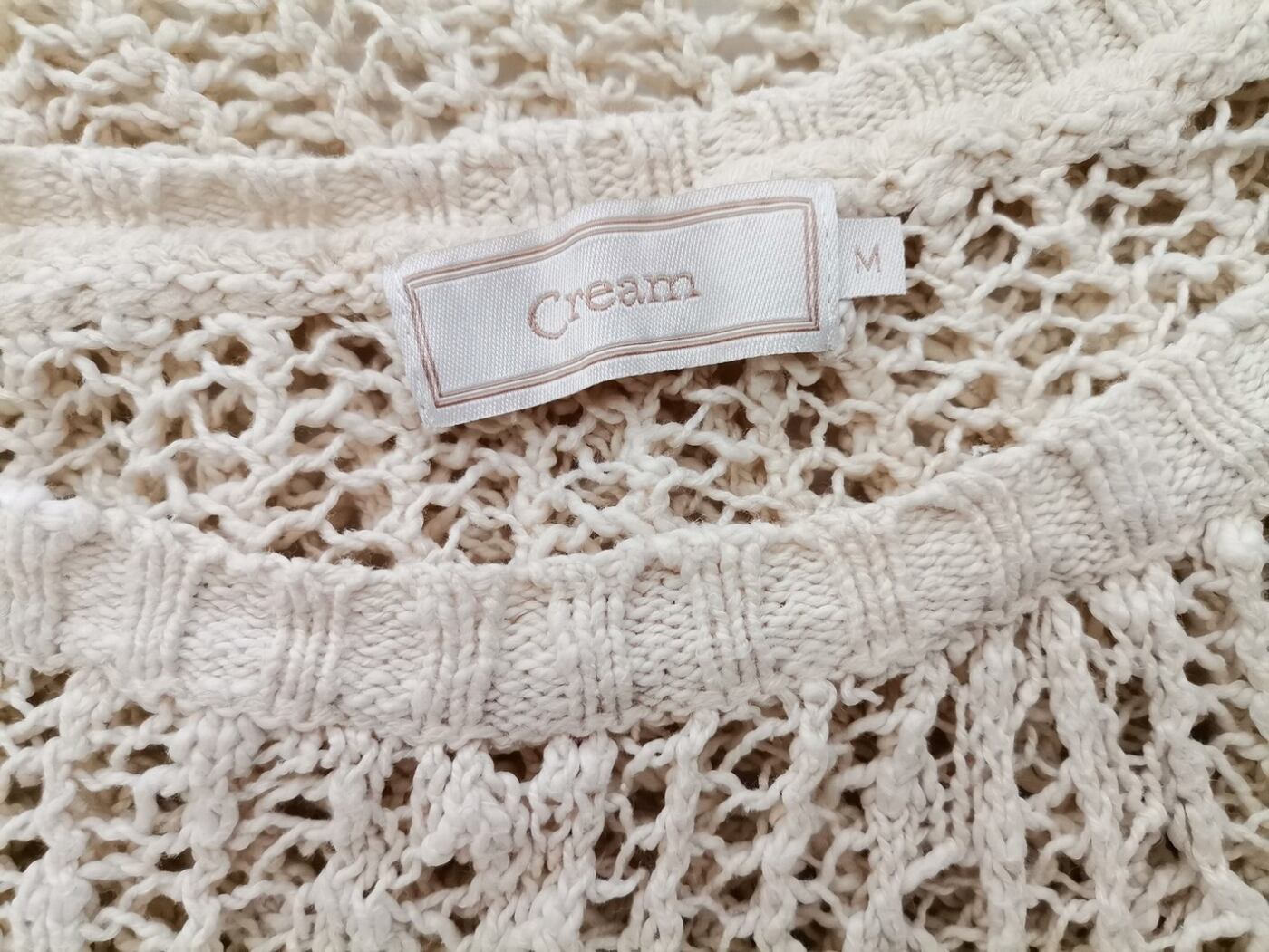 IMG_20210216_115953.jpg Cream Rozmiar M Kolor Kremowy Okrągły dekolt Sweter Rękaw 3/4 Materiał Bawełna 100% Otwarta dzianina