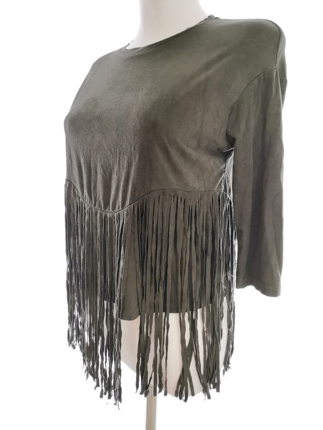 IMG_20210216_131136.jpg Bershka Rozmiar S Kolor Khaki Crew Neck Bluzka Rękaw 3/4