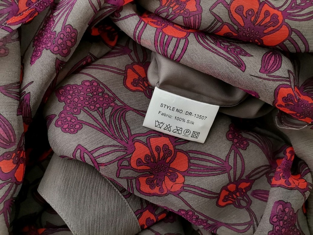 BZR Rozmiar 36 Kolor Szary Dekolt U Sukienka A-Line Rękaw 3/4 Midi Materiał Jedwab 100%