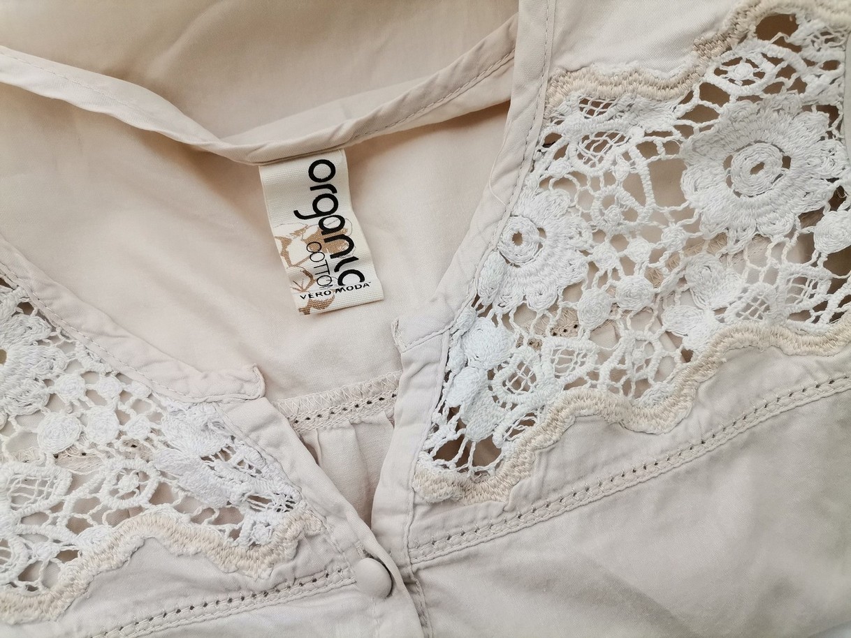 IMG_20210219_123137.jpg Vero moda Rozmiar M Kolor Kremowy Split Crew Neck Bluzka Popover Guziki Rękaw 3/4 Materiał Organiczna Bawełna