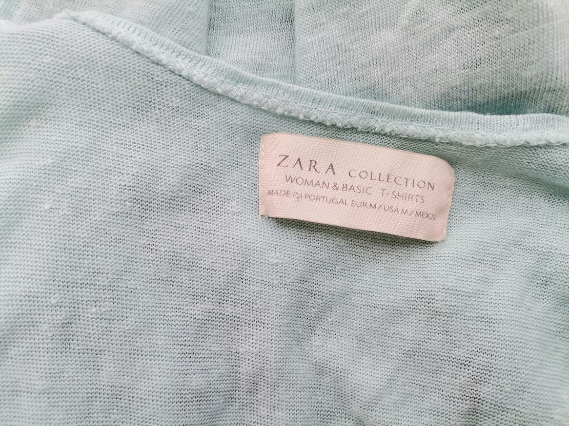 Zara Rozmiar M Kolor Miętowy Dekolt U Bluzka Krótki rękaw Materiał Len 100%