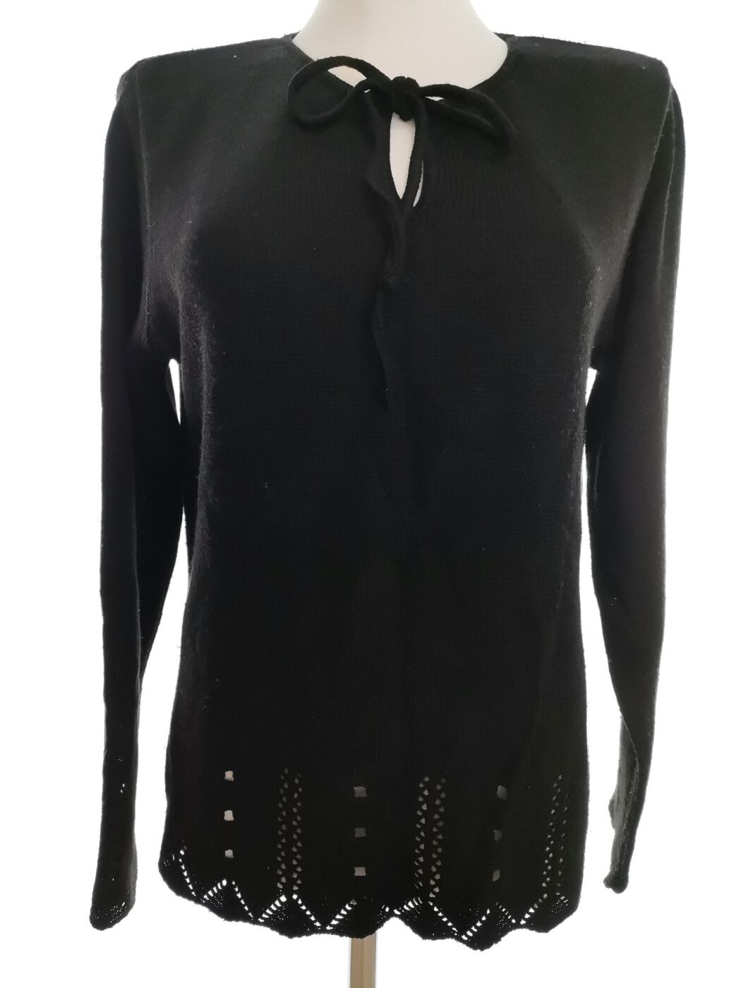 Gloria Vanderbilt Rozmiar M Kolor Czarny Keyhole Crew Neck Sweter Długi rękaw Materiał Akryl 100%
