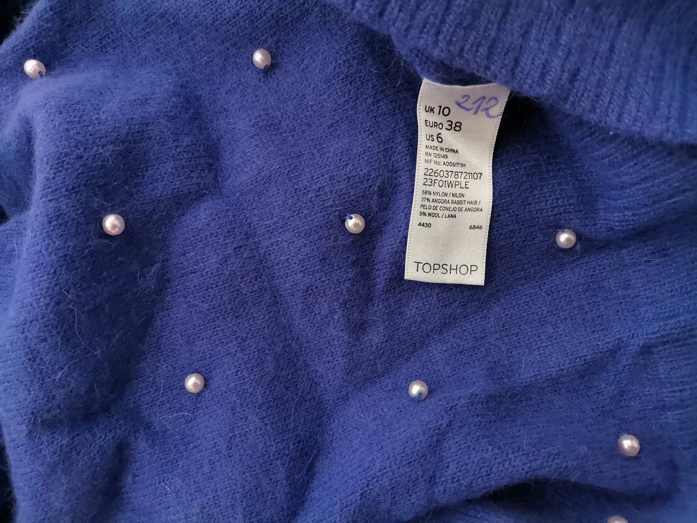 IMG_20210223_095132.jpg Topshop Rozmiar 38 Kolor Niebieski Okrągły dekolt Bluzka Krótki rękaw