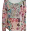 Cream Rozmiar 38 Roślinny Liście Split Crew Neck Bluzka Długi rękaw Materiał Bawełna 100%