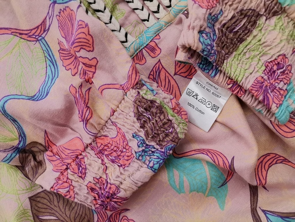 Cream Rozmiar 38 Roślinny Liście Split Crew Neck Bluzka Długi rękaw Materiał Bawełna 100%