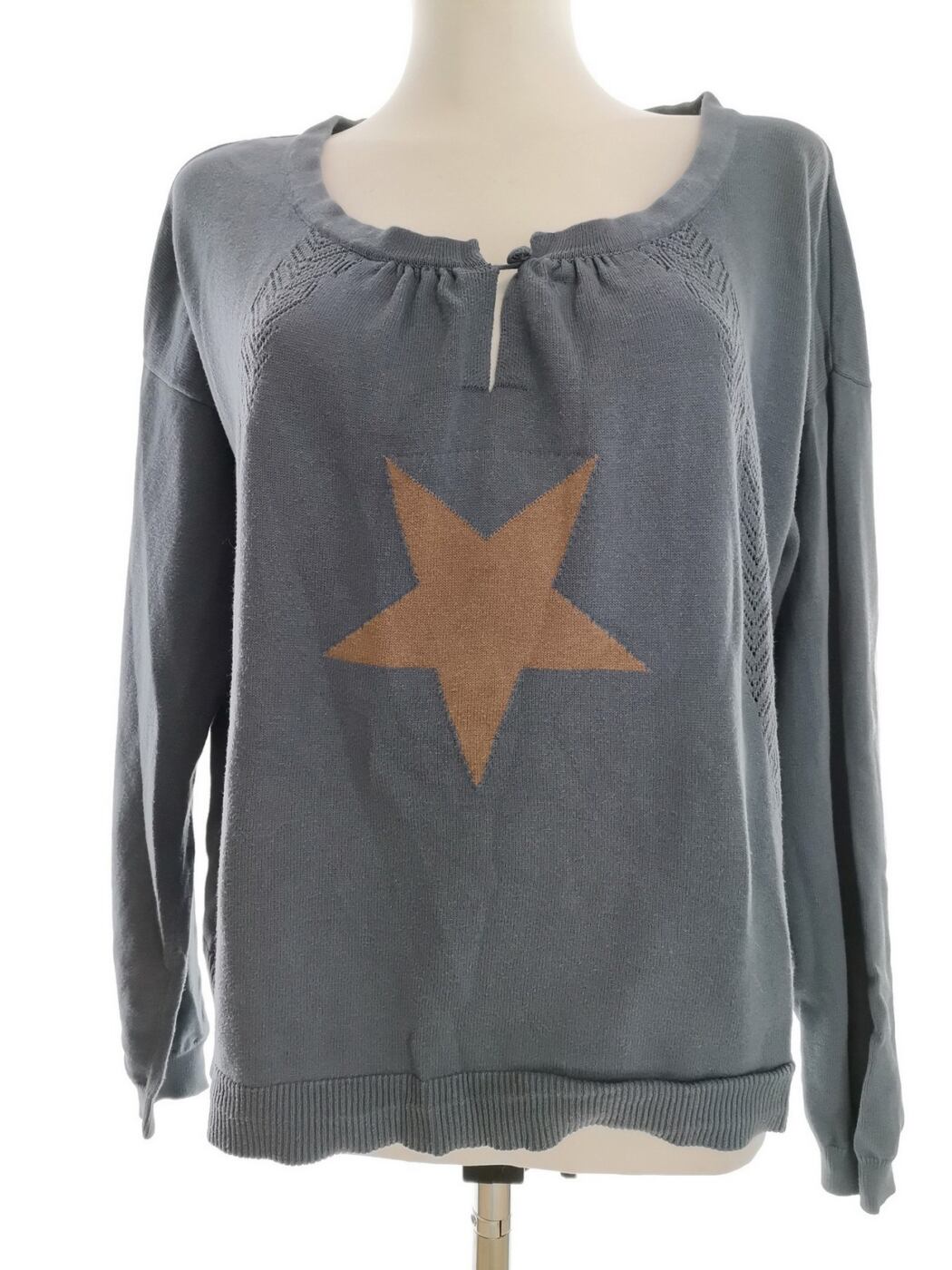 Cream Rozmiar L Kolor Niebieski Keyhole Crew Neck Bluzka Długi rękaw Materiał Bawełna 100%