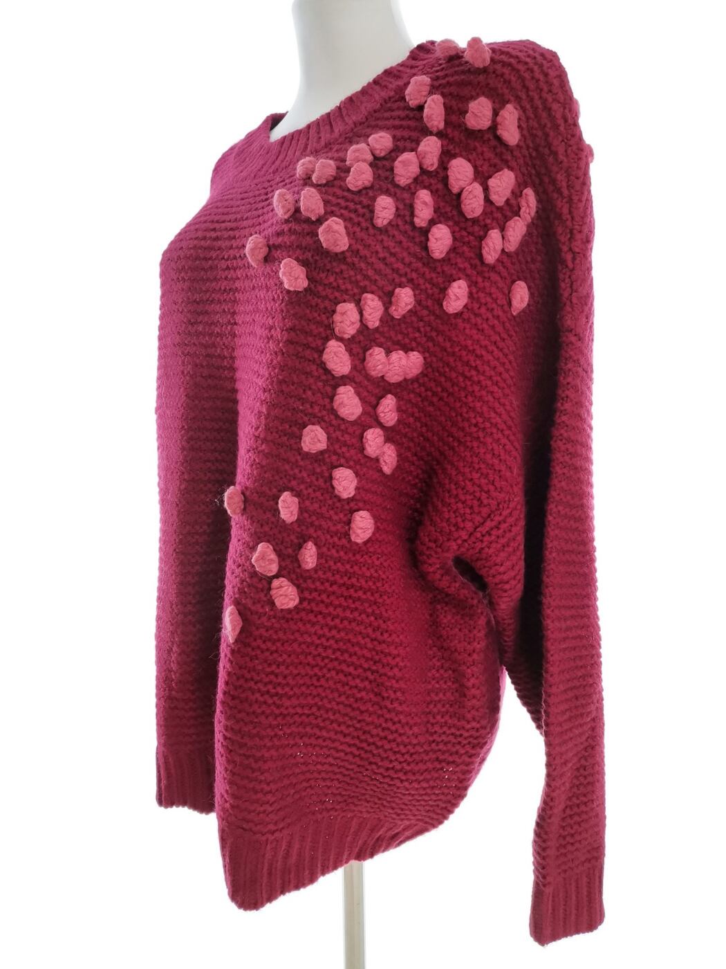IMG_20210303_111740.jpg Lindex Rozmiar L Kolor Purpurowy Crew Neck Sweter Świąteczny Gwiazdka Rękaw 3/4 Materiał Akryl Dzianina waflowa