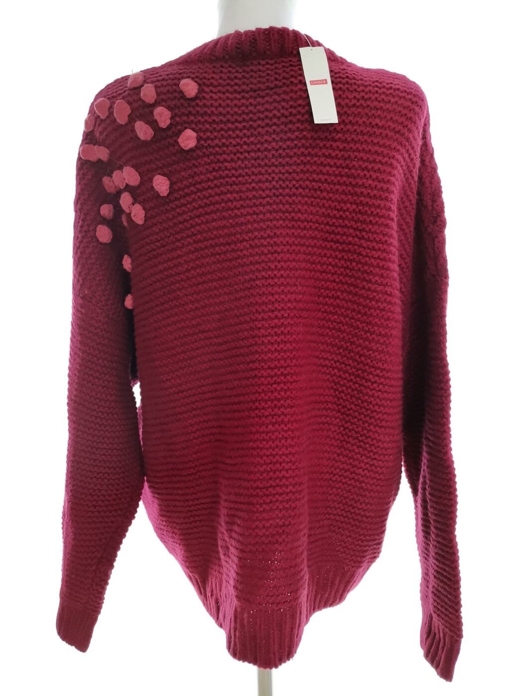 IMG_20210303_111753.jpg Lindex Rozmiar L Kolor Purpurowy Crew Neck Sweter Świąteczny Gwiazdka Rękaw 3/4 Materiał Akryl Dzianina waflowa