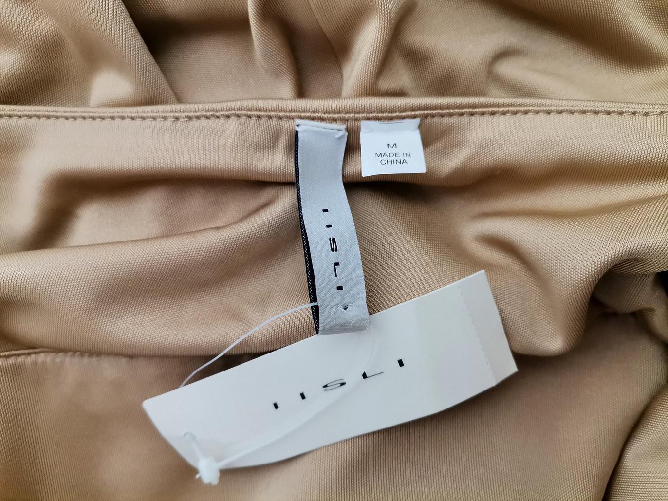 IISLI Rozmiar M Kolor Beżowy Drapowany dekolt Sukienka Sheath Bezrękawnik Midi Materiał Wiskoza IISLI Rozmiar M Kolor Beżowy Drapowany dekolt Sukienka Sheath Bezrękawnik Midi Materiał Wiskoza