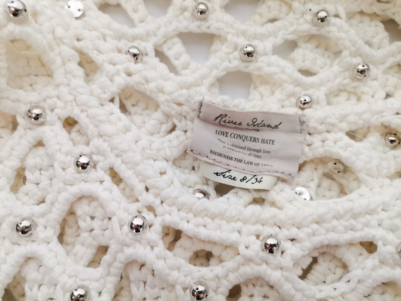 River island Rozmiar 8 (34) Kolor Kremowy Okrągły dekolt Tunika Bluzka Dzianina Bezrękawnik Materiał Akryl 100%