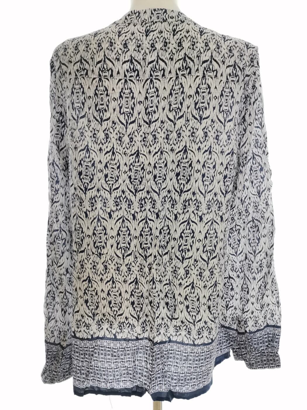 Marie Philippe Rozmiar 42 Kolor Granatowy Damask Paisley W serek Tunika Bluzka Długi rękaw Materiał Wiskoza 100% Marie Philippe Rozmiar 42 Kolor Granatowy Damask Paisley W serek Tunika Bluzka Długi rękaw Materiał Wiskoza 100%
