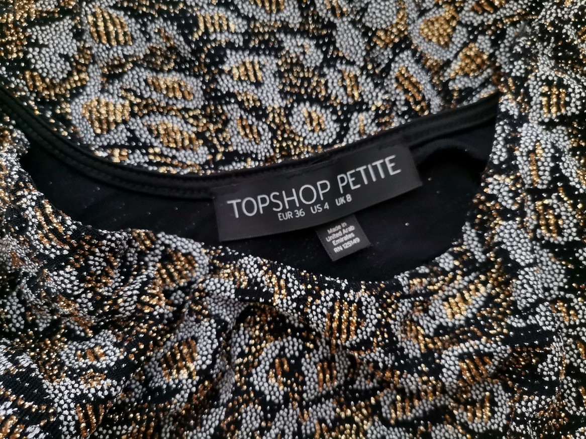 Topshop Rozmiar 8 (36) Kolor Czarny Panterka W łódkę Tunika Bluzka Rękaw 3/4 Topshop Rozmiar 8 (36) Kolor Czarny Panterka W łódkę Tunika Bluzka Rękaw 3/4