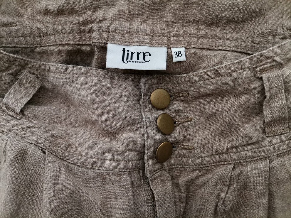 Time Rozmiar 38 Kolor Khaki Spodnie Casual Materiał Len 100%