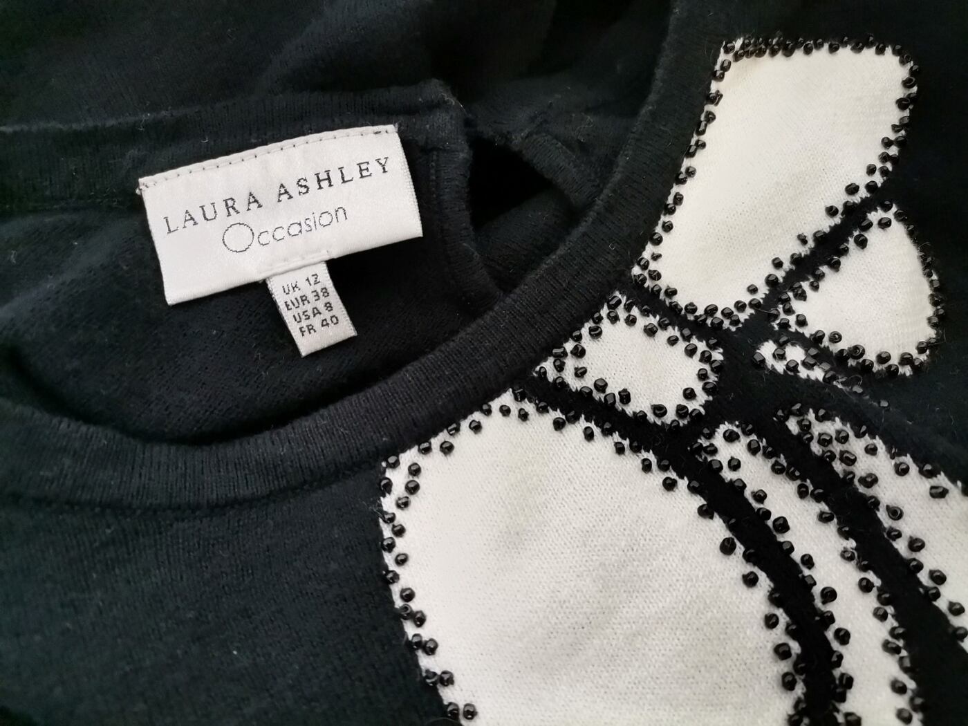 IMG_20210310_111642.jpg Laura ashley Rozmiar 12 (38) Kolor Czarny Crew Neck Sweter Rękaw 3/4 Materiał Bawełna