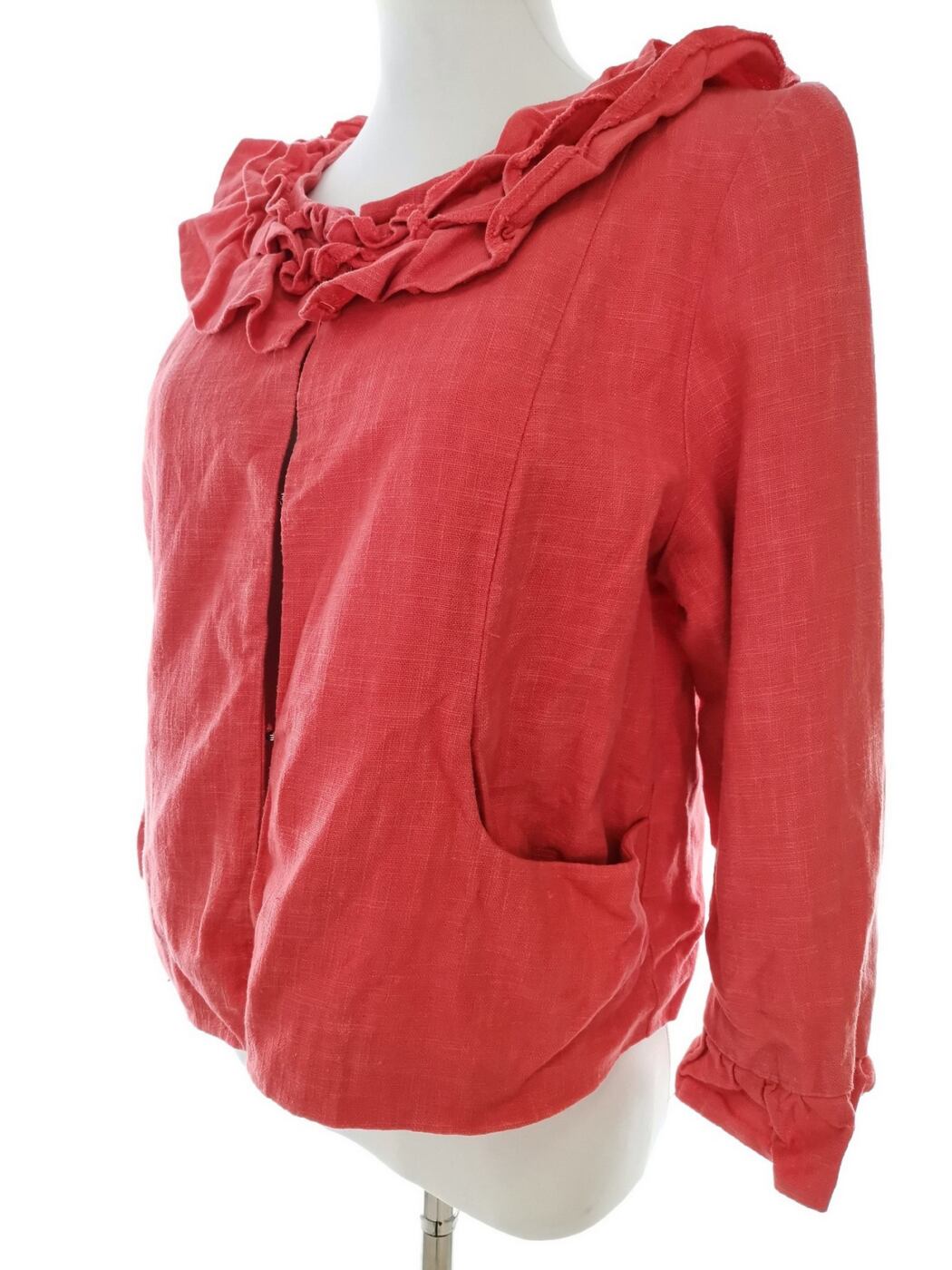 IMG_20210310_111942.jpg Topshop Rozmiar 14 (42) Kolor Pomarańczowy Okrągły dekolt Żakiet Haczyk Rękaw 3/4 Materiał Len