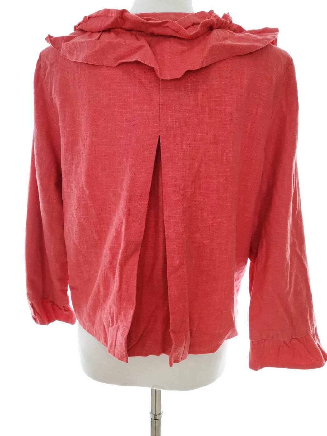 IMG_20210310_111949.jpg Topshop Rozmiar 14 (42) Kolor Pomarańczowy Okrągły dekolt Żakiet Haczyk Rękaw 3/4 Materiał Len