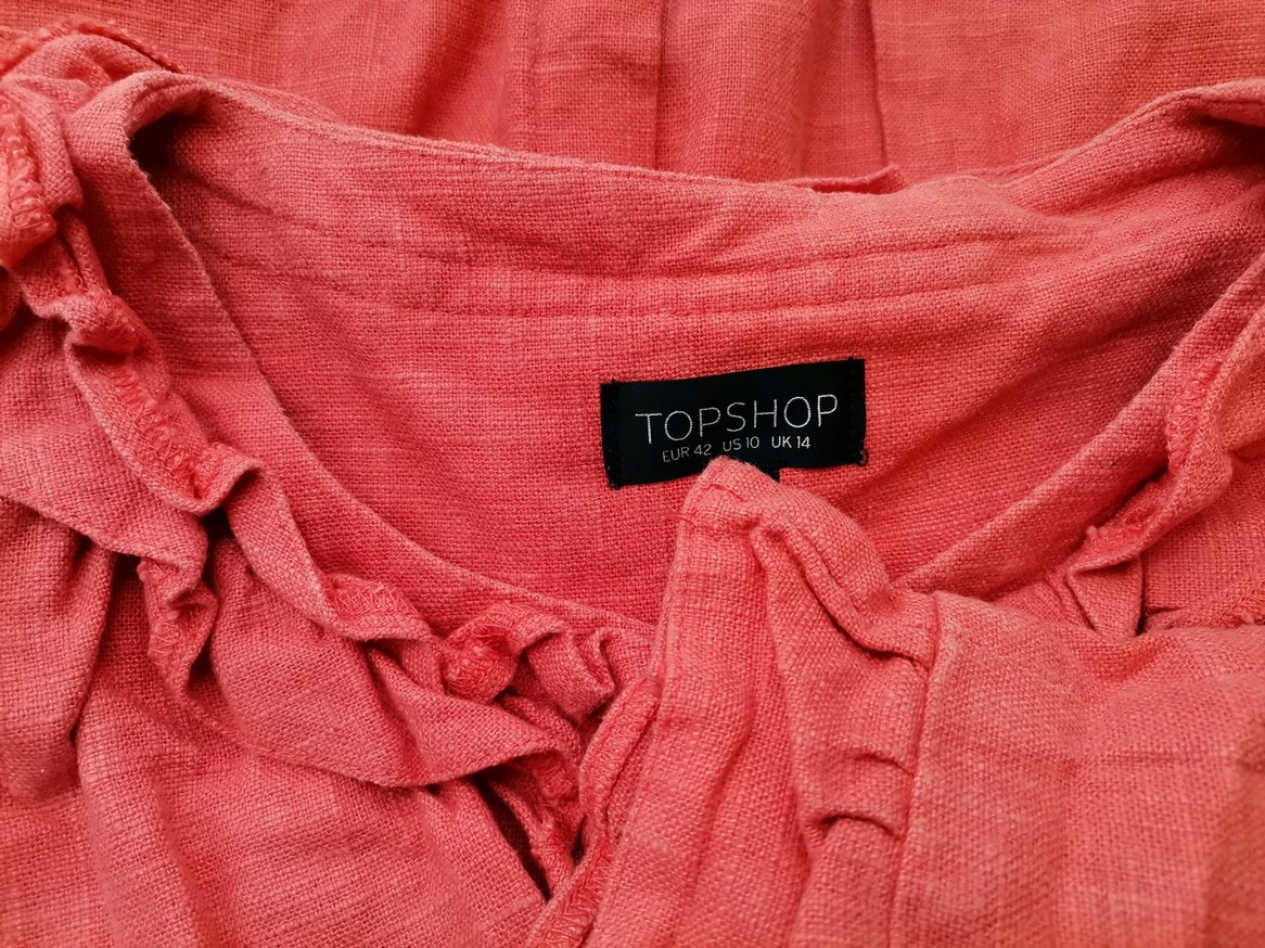 IMG_20210310_112026.jpg Topshop Rozmiar 14 (42) Kolor Pomarańczowy Okrągły dekolt Żakiet Haczyk Rękaw 3/4 Materiał Len