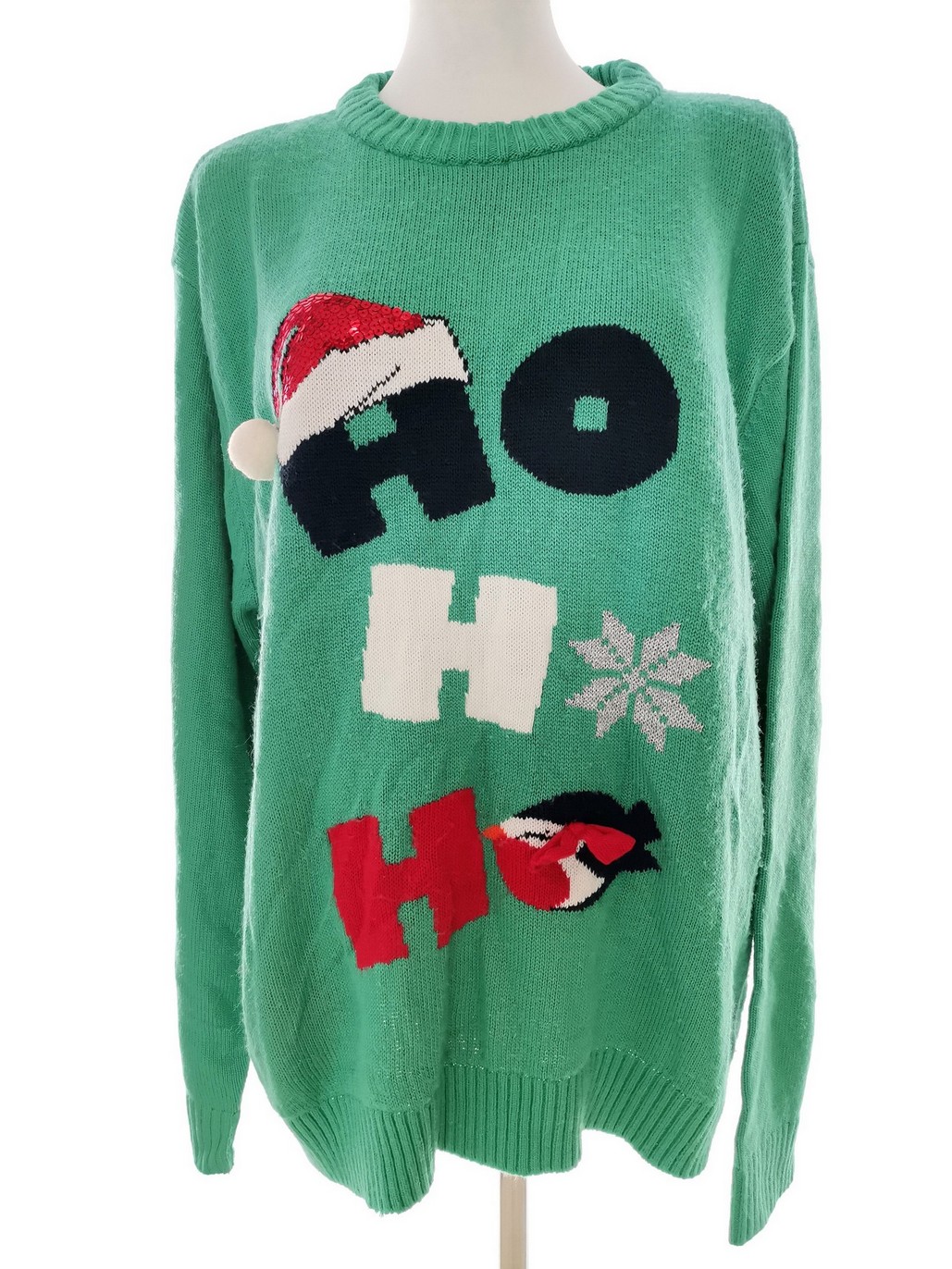 Merry Christmas Rozmiar XS Kolor Zielony Crew Neck Długi Sweter Tunika Długi rękaw Materiał Akryl 100% Cienka dzianina