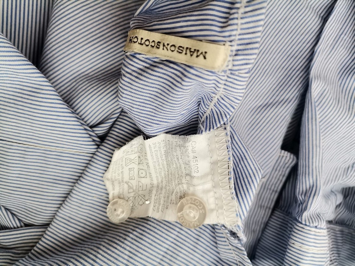 IMG_20210311_110456.jpg Maison scotch Rozmiar 2 (38) Kolor Niebieski Pasy Kołnierz Koszula Zapinana Bluzka Długi rękaw Materiał Bawełna