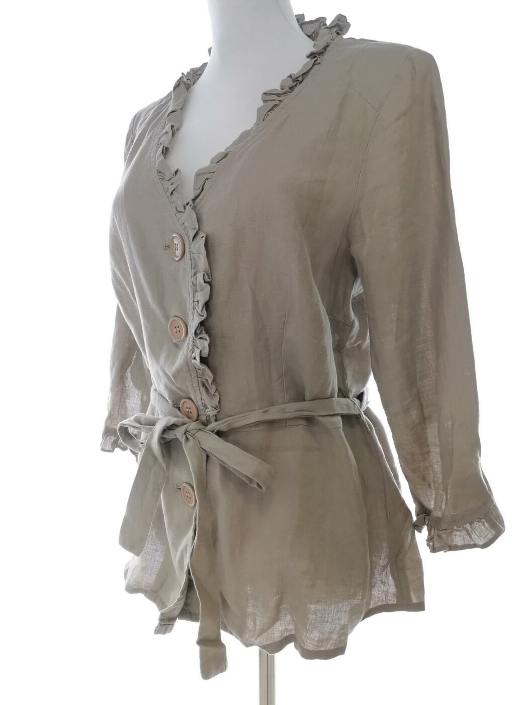 Time Rozmiar 36 Kolor Khaki W serek Żakiet z zapięciem Rękaw 3/4 Materiał Len 100%