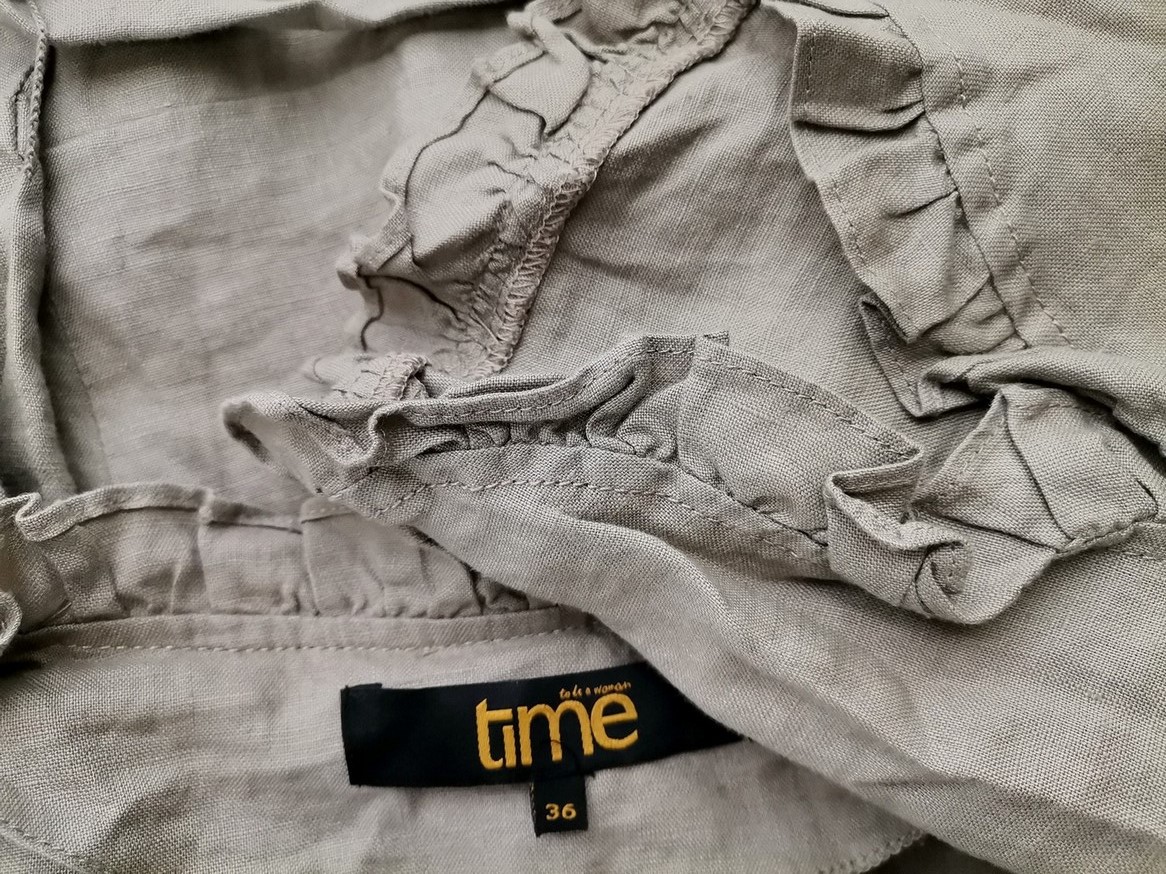 Time Rozmiar 36 Kolor Khaki W serek Żakiet z zapięciem Rękaw 3/4 Materiał Len 100%