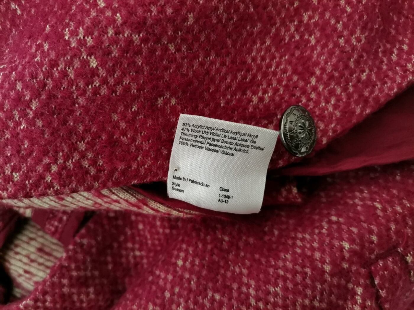 IMG_20210312_111456.jpg Noa noa Rozmiar XL Kolor Purpurowy W serek Żakiet z zapięciem Długi rękaw Materiał Akryl