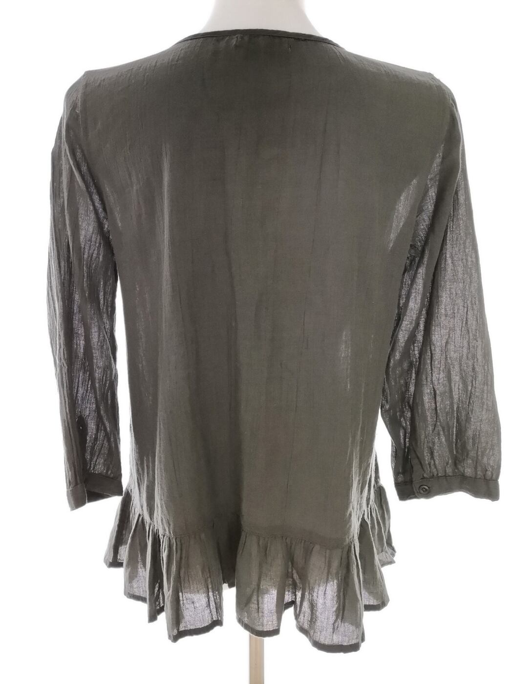 Vintage 157 Rozmiar S Kolor Khaki Okrągły dekolt Bluzka Rękaw 3/4