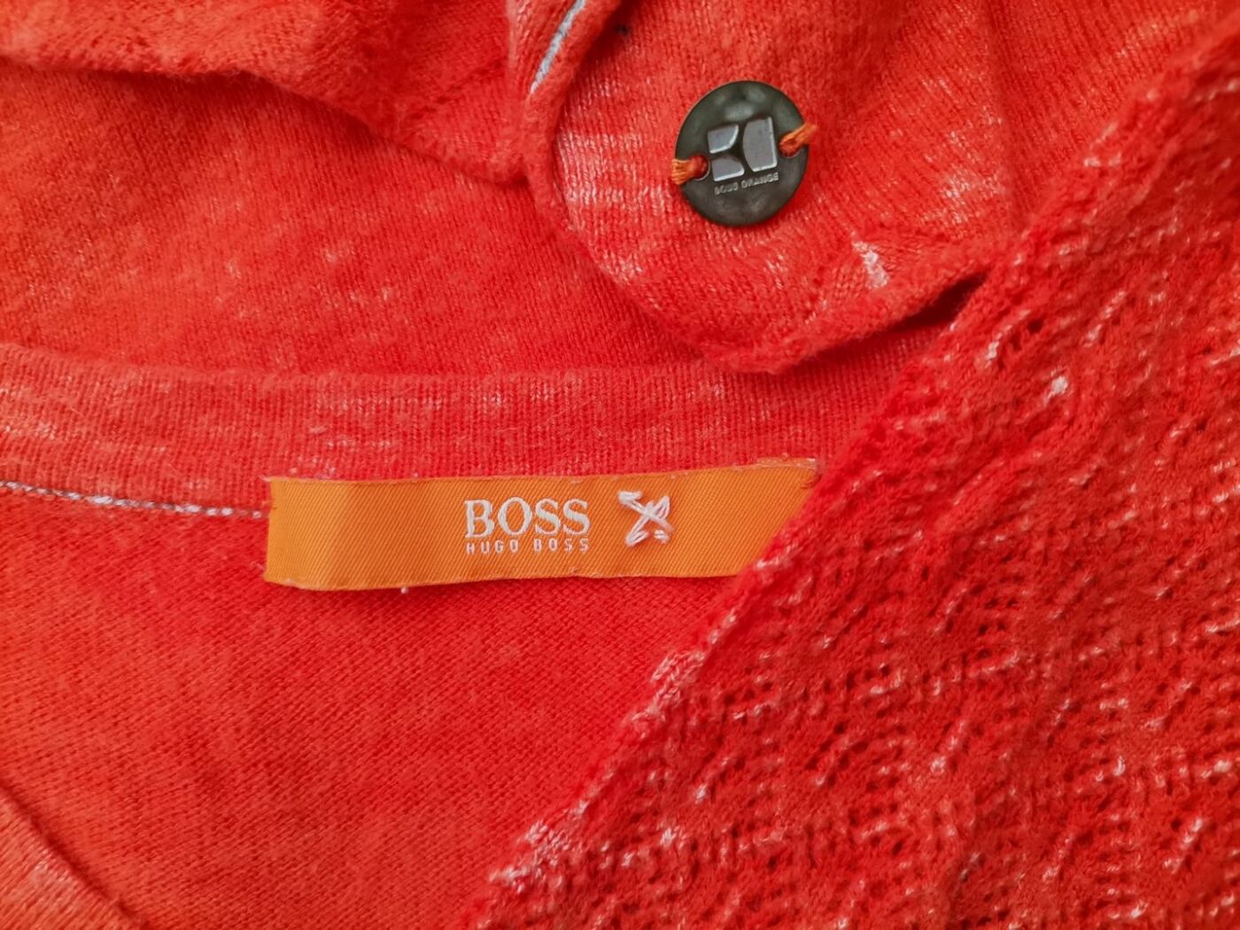 IMG_20210312_142605.jpg Hugo Boss Rozmiar 34-36 Kolor Pomarańczowy Okrągły dekolt Bluzka Rękaw 3/4 Materiał Wiskoza