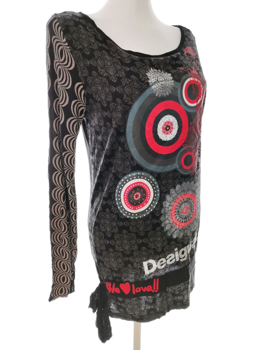 DESIGUAL Rozmiar L Kolor Czarny Geometryczny W łódkę Tunika Bluzka Długi rękaw Materiał Wiskoza 100%