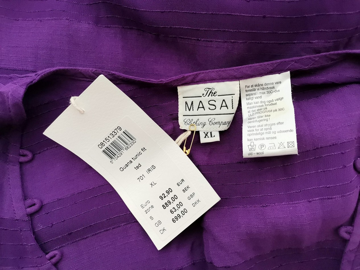 The Masai Rozmiar XL Kolor Fioletowy Pasy W serek Tunika Bluzka Długi rękaw Materiał Wiskoza 100% The Masai Rozmiar XL Kolor Fioletowy Pasy W serek Tunika Bluzka Długi rękaw Materiał Wiskoza 100%