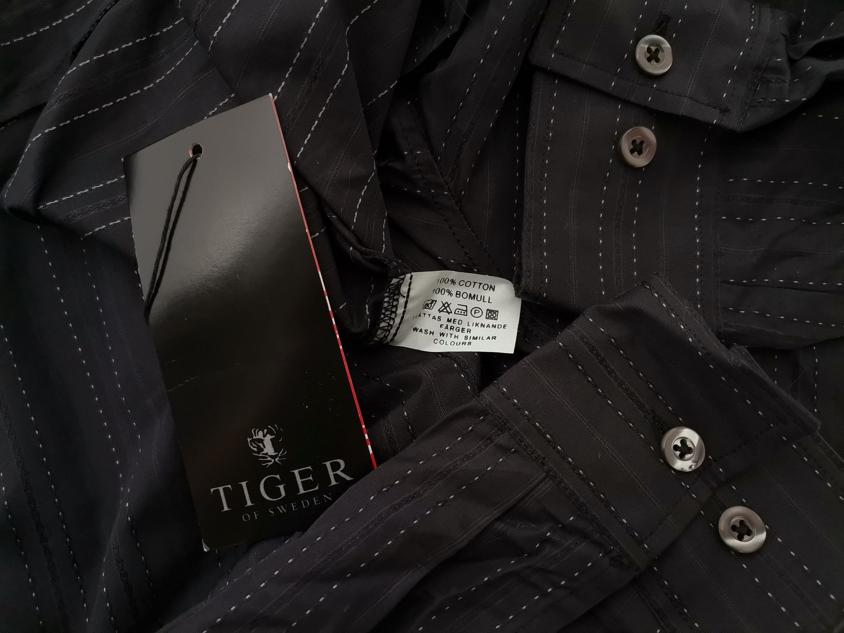 Tiger of Sweden Rozmiar M Kolor Granatowy Pasy Kołnierz Koszula Zapinana Bluzka Długi rękaw