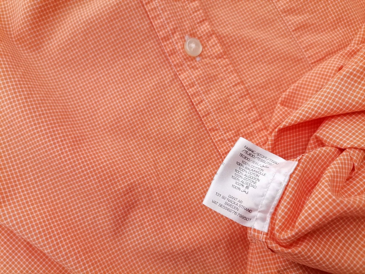 Gant Rozmiar M Kolor Pomarańczowy Krata Kołnierz Męska Koszula Casual Krótki rękaw Materiał Bawełna 100%