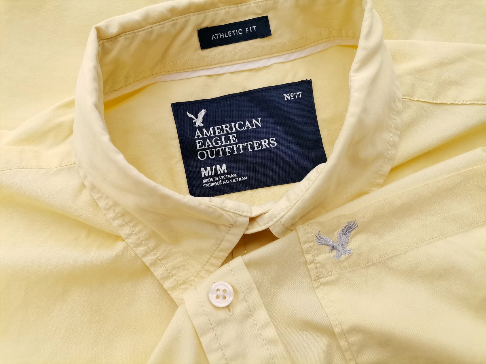 IMG_20210313_114512_0.jpg American Eagle Rozmiar M Kolor Żółty Kołnierz Męska Koszula Casual Długi rękaw Materiał Bawełna 100%