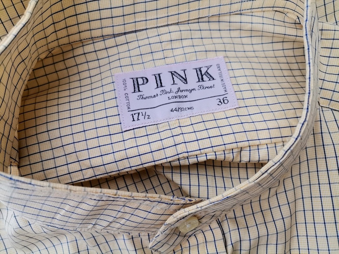 IMG_20210315_121511.jpg Pink Thomas Pink Rozmiar 17,5 (44) Kolor Kremowy Krata Kołnierz Męska Koszula Elegancka Długi rękaw Materiał Bawełna 100%