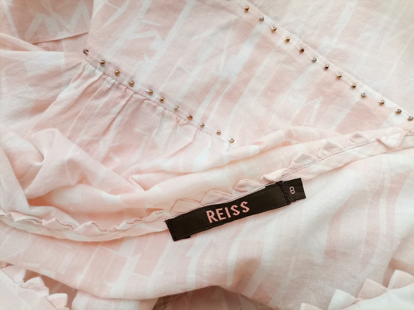 IMG_20210315_150649.jpg Reiss Rozmiar 8 (36) Kolor Pudrowy Róż W serek Bluzka Rękaw 3/4 Materiał Bawełna 100%