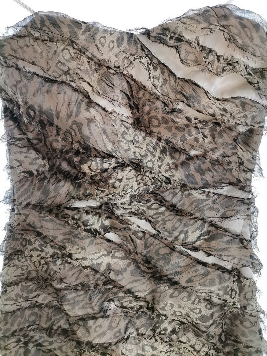 River island Rozmiar 8 (36) Kolor Perłowy Panterka Dekolt Serce Sukienka Bodycon Bezrękawnik Krótka Materiał Jedwab 100% River island Rozmiar 8 (36) Kolor Perłowy Panterka Dekolt Serce Sukienka Bodycon Bezrękawnik Krótka Materiał Jedwab 100%