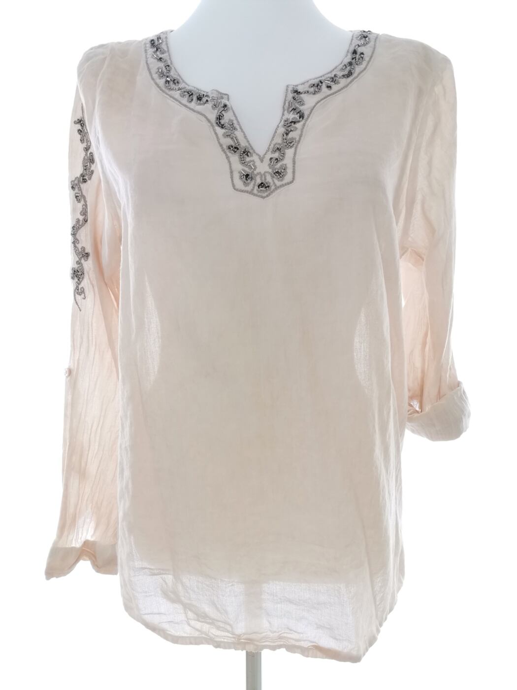 Cream Rozmiar 40 Kolor Pudrowy Split Crew Neck Bluzka Długi rękaw Materiał Bawełna 100%