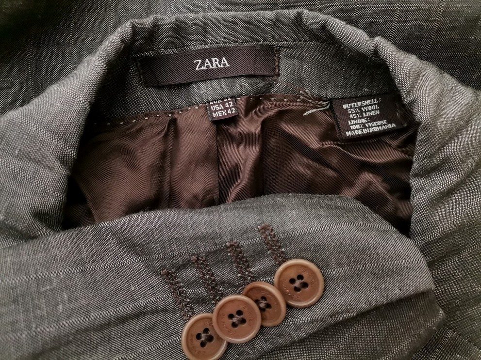IMG_20210316_145702.jpg Zara Rozmiar 52 Kolor Brązowy Pasy Męska Marynarka Długi rękaw Materiał Wełna