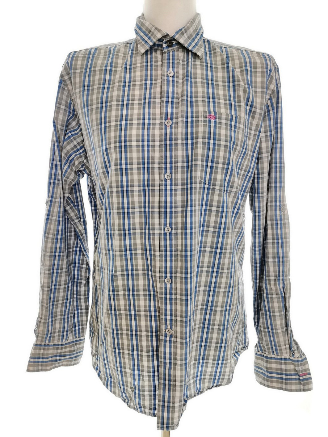 Ted Baker Rozmiar 5 (XL) Kolor Niebieski Krata Kołnierz Męska Koszula Casual Długi rękaw Materiał Bawełna 100%