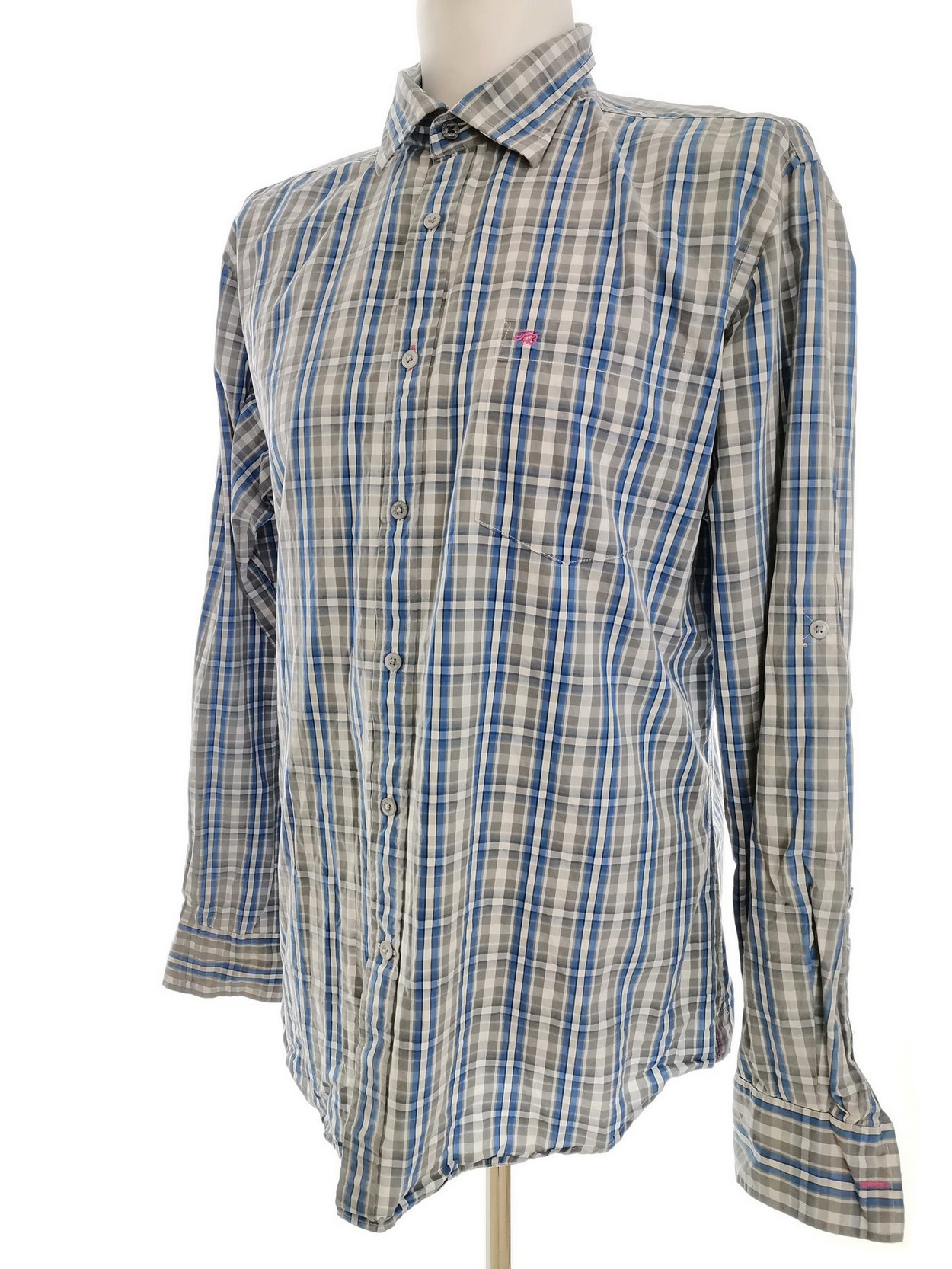 IMG_20210317_100052.jpg Ted Baker Rozmiar 5 (XL) Kolor Niebieski Krata Kołnierz Męska Koszula Casual Długi rękaw Materiał Bawełna 100%