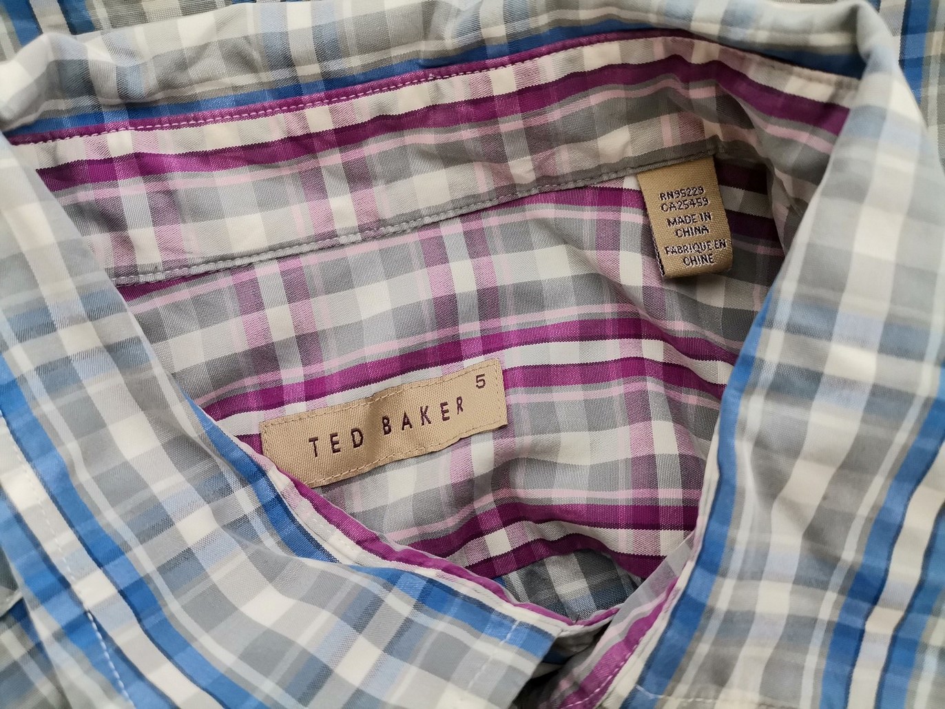 IMG_20210317_100209.jpg Ted Baker Rozmiar 5 (XL) Kolor Niebieski Krata Kołnierz Męska Koszula Casual Długi rękaw Materiał Bawełna 100%