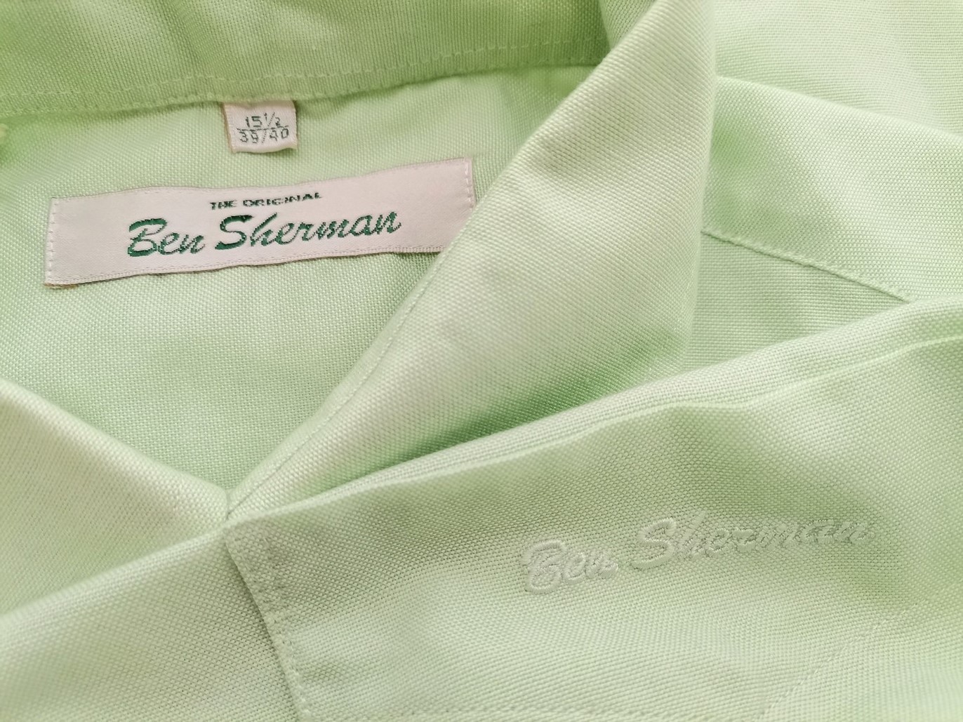 IMG_20210317_105244.jpg BEN SHERMAN Rozmiar 15,5 (39-40) Kolor Zielony Kołnierz Męska Koszula Elegancka Długi rękaw