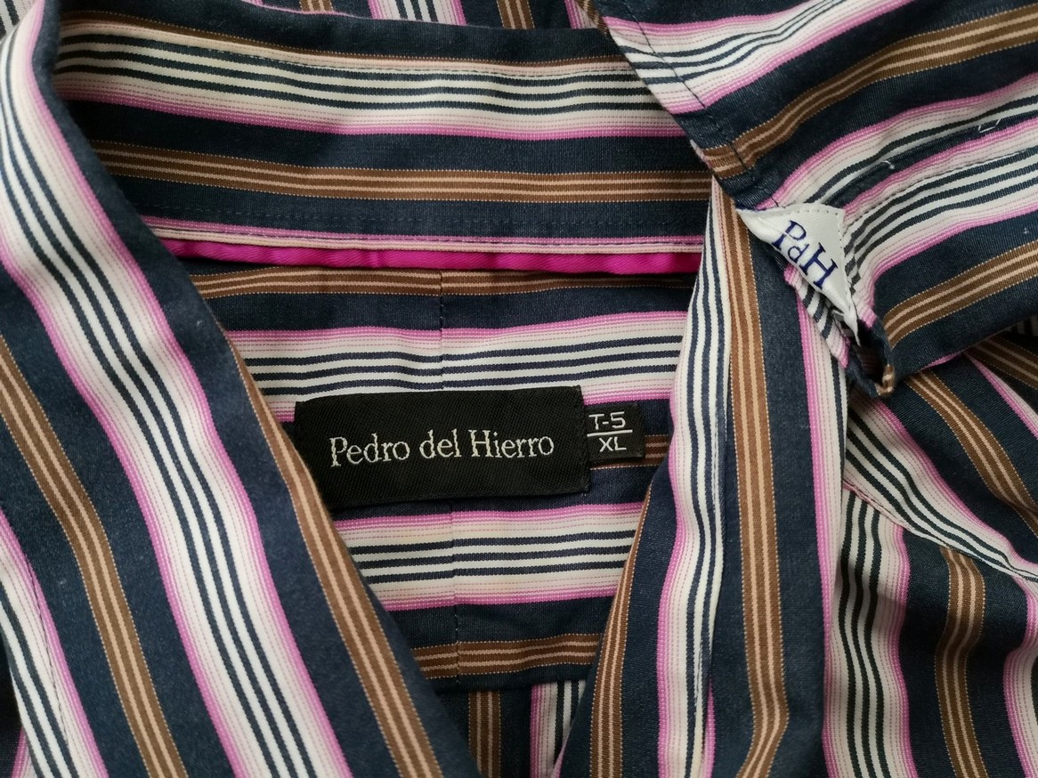 IMG_20210317_133442.jpg Pedro Del Hierro Rozmiar T5 (XL) Kolor Granatowy Pasy Kołnierz Męska Koszula Casual Długi rękaw Materiał Bawełna 100%
