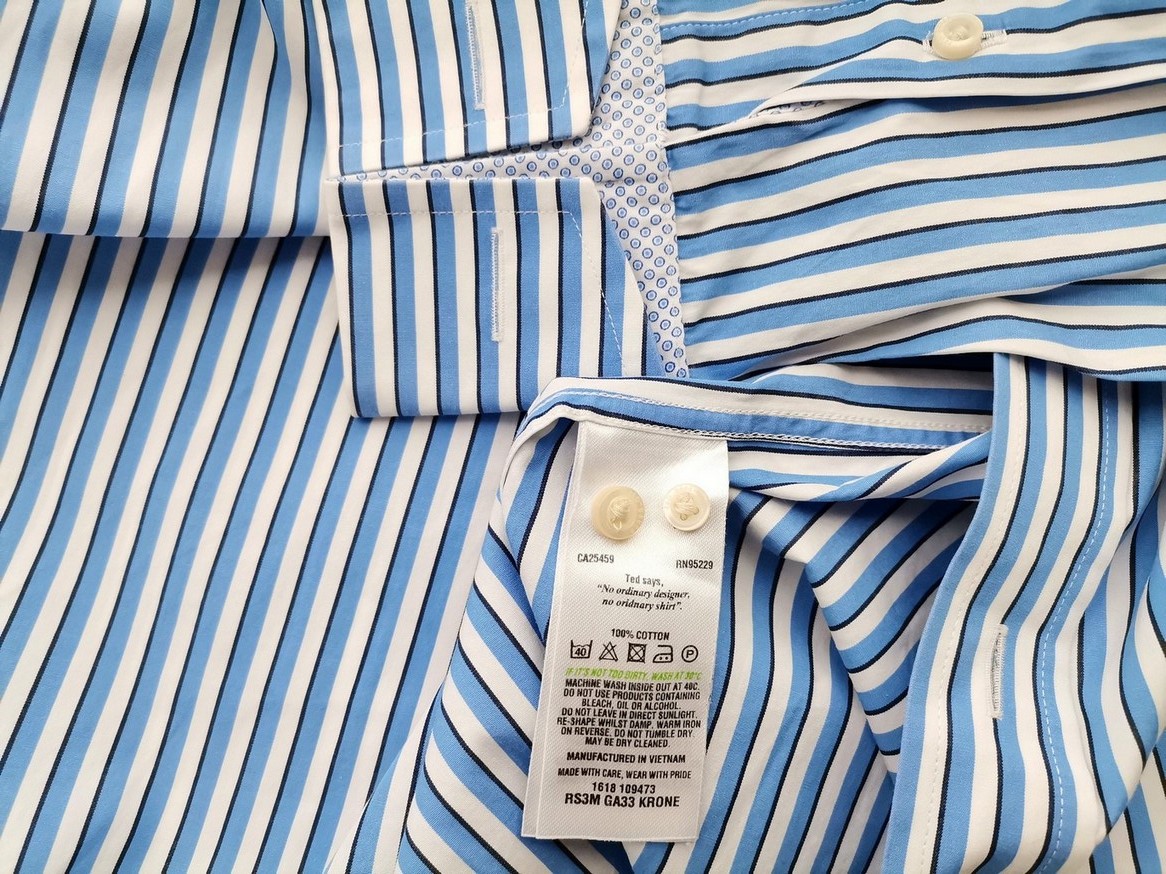 IMG_20210317_134239.jpg Ted Baker Rozmiar 15,5 (38) Kolor Niebieski Pasy Kołnierz Koszula Zapinana Bluzka Długi rękaw Materiał Bawełna 100%