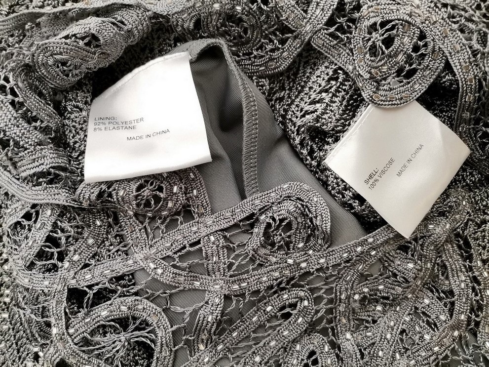 Karen MILLEN Rozmiar 1 (36) Kolor Szary W serek Sukienka Sweterkowa Krótki rękaw Do Kolan Materiał Wiskoza
